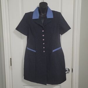 NWT Jessica Petites Navy Pinstripe Button-Down Mini Dress Blue Accents Sz 12